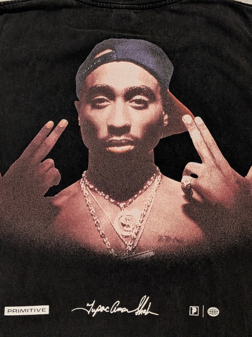Primitive Tupac Stay Up Blackwash Heavyweight Tee, Black, Size Medium